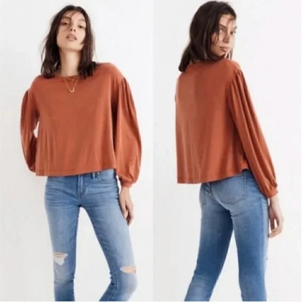 MADEWELL Sandwashed Gathered Sleeve Top In Rusty Torch Size Small